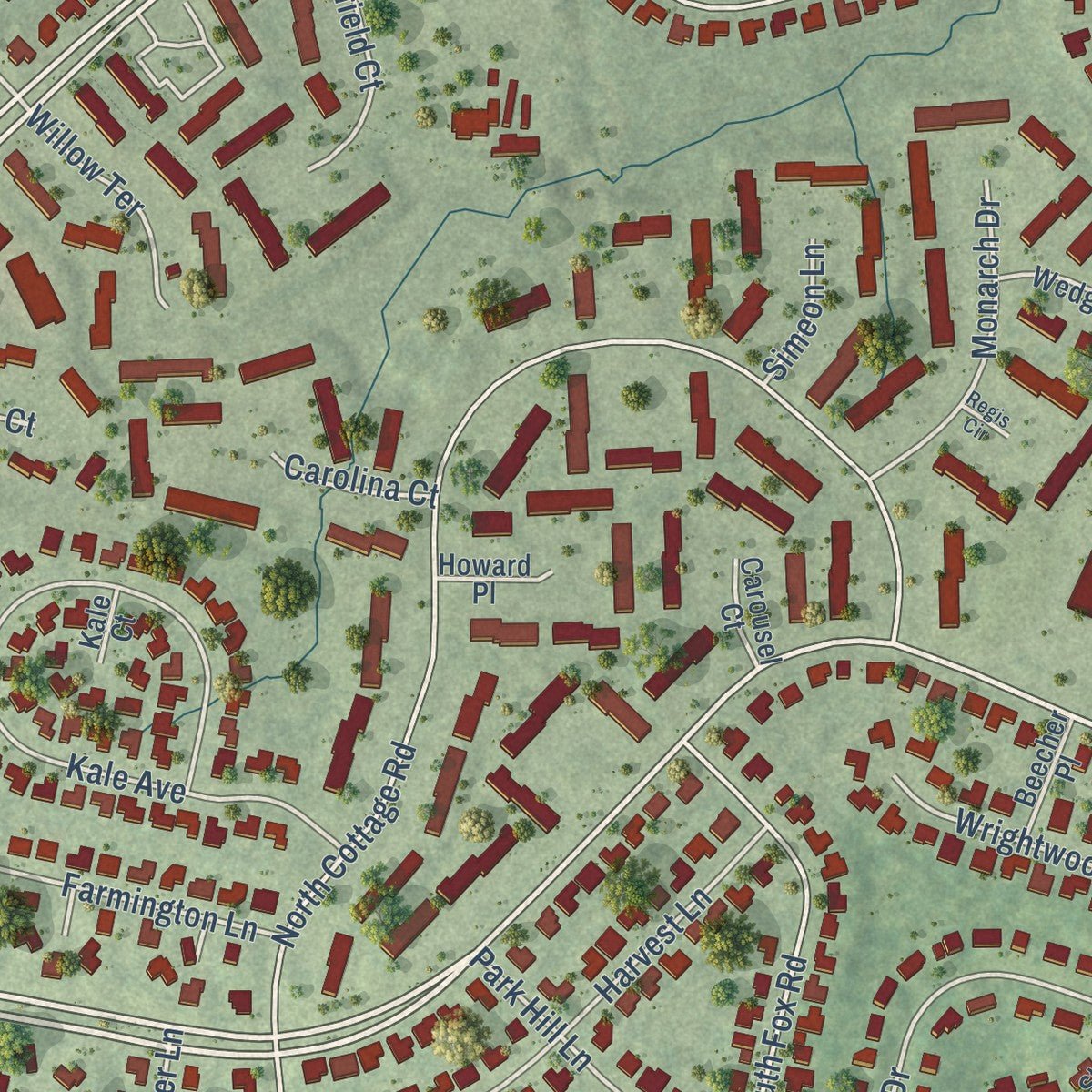Second close-up of the map of Sugarland Run, Virginia print showing more streets and buildings