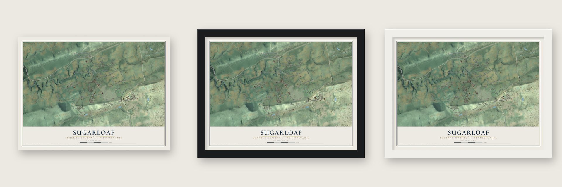 Sugarloaf, Luzerne County, Pennsylvania map unframed, in a black wood frame and in a white wood frame