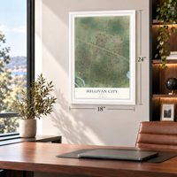 Sullivan City, Texas map, 18 x 24 inch print in a white frame in a home office