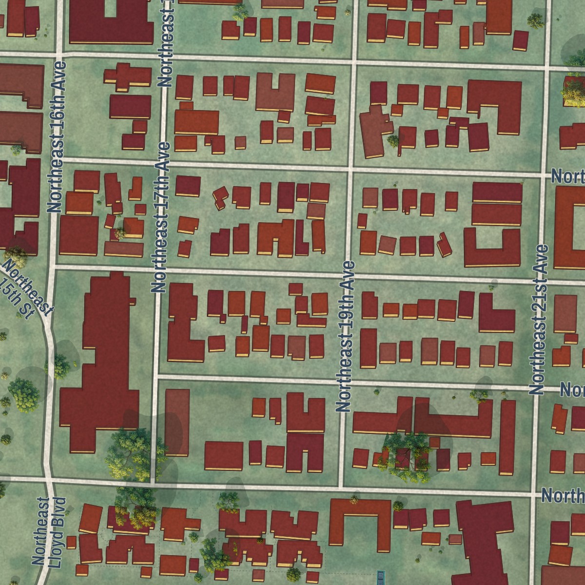 Second close-up of the map of Sullivan's Gulch, Oregon print showing more streets and buildings