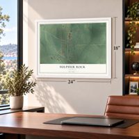 Sulphur Rock, Arkansas map, 18 x 24 inch print in a white frame in a home office