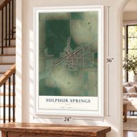 Sulphur Springs, Ohio map, 24 x 36 inch print in a white frame by a staircase