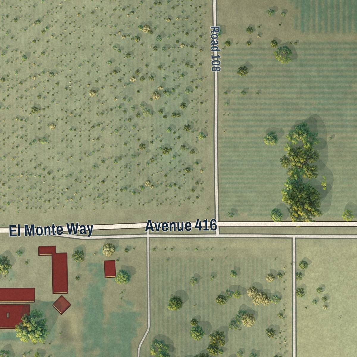Second close-up of the map of Sultana, California print showing more streets and buildings