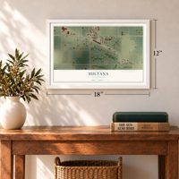 Sultana, California map, 12 x 18 inch print in a white frame in an entryway