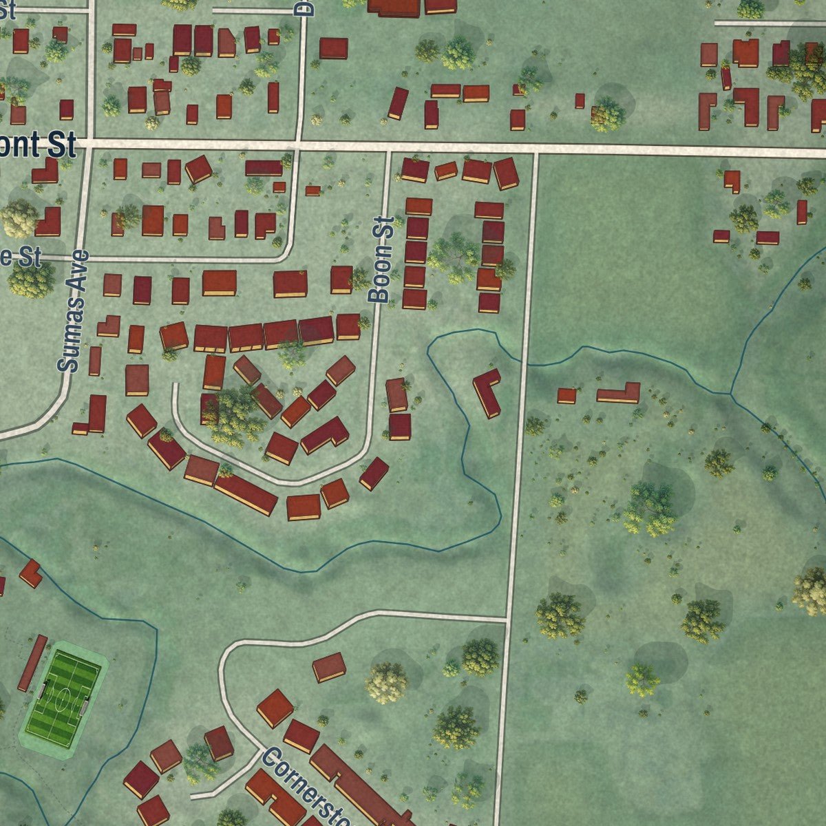 Second close-up of the map of Sumas, Washington print showing more streets and buildings