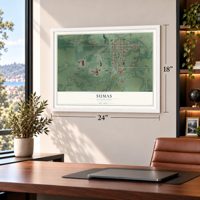 Sumas, Washington map, 18 x 24 inch print in a white frame in a home office