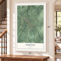 Sumiton, Alabama map, 24 x 36 inch print in a white frame by a staircase