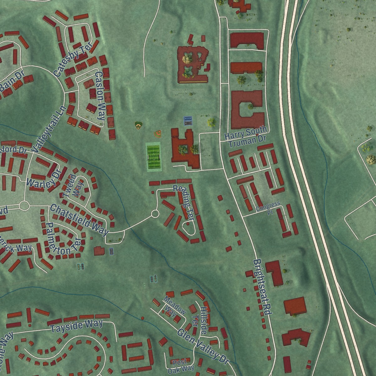 Second close-up of the map of Summerfield, Maryland print showing more streets and buildings
