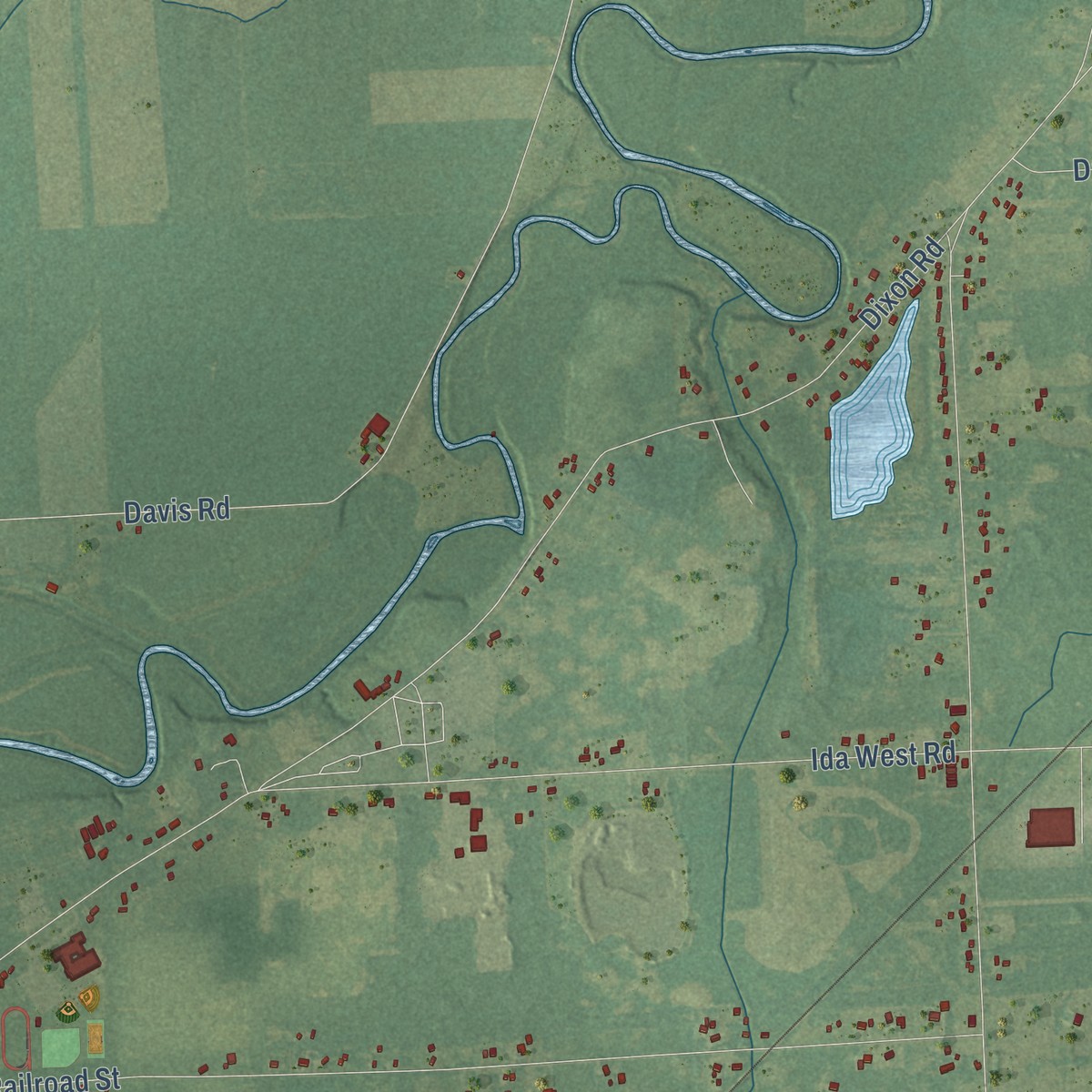 Second close-up of the map of Summerfield, Monroe County, Michigan print showing more streets and buildings
