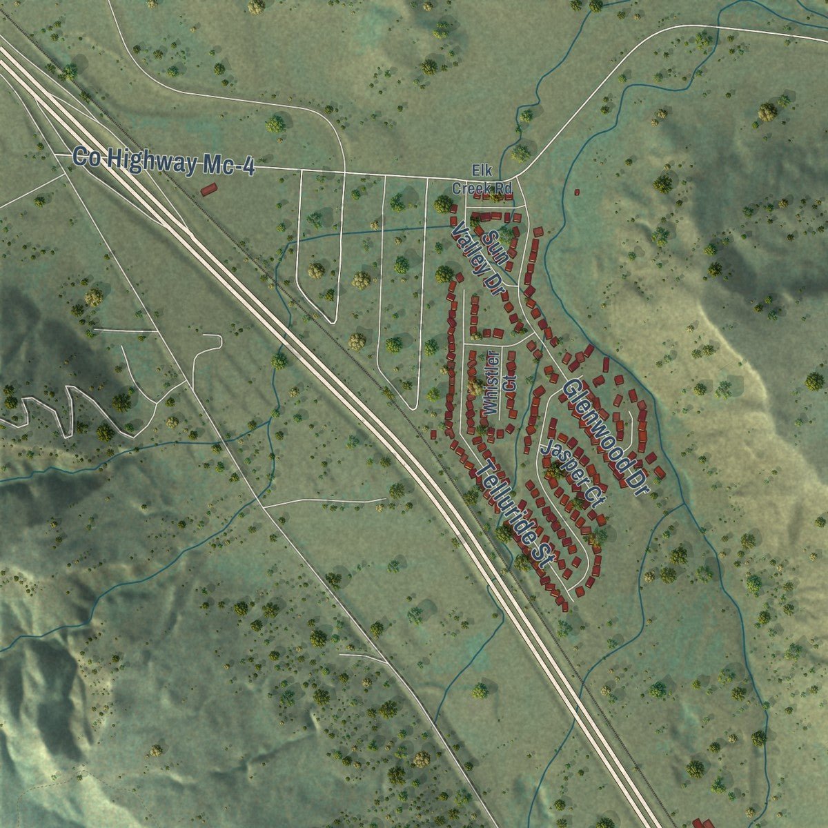 Second close-up of the map of Summerset, South Dakota print showing more streets and buildings