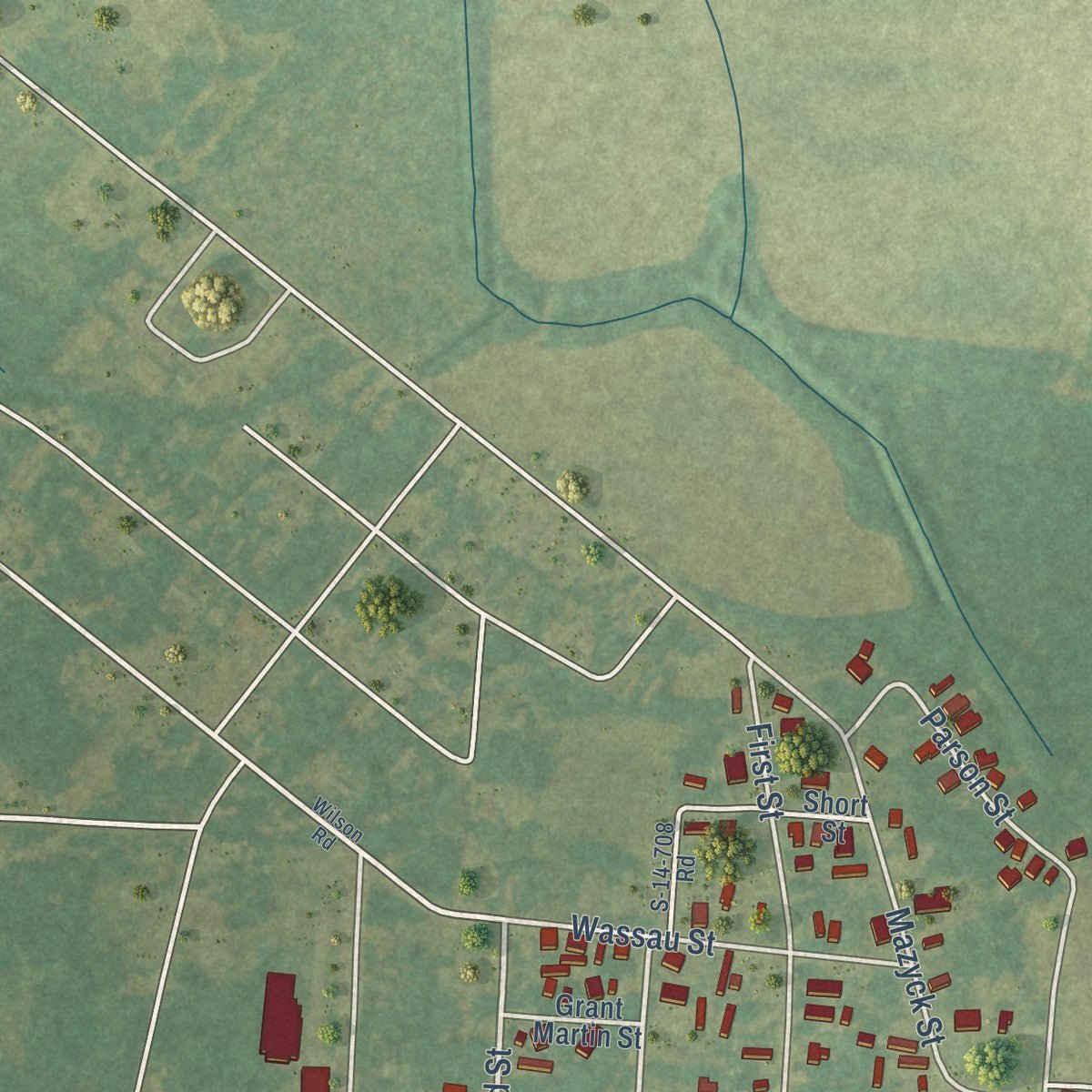 Second close-up of the map of Summerton, South Carolina print showing more streets and buildings