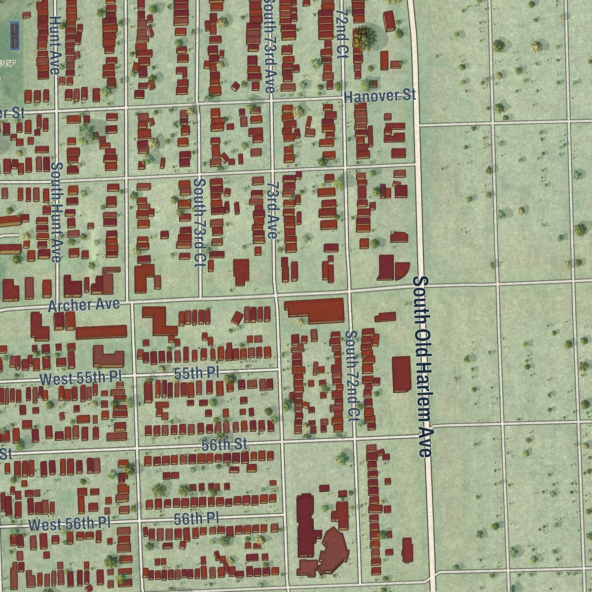Second close-up of the map of Summit, Illinois print showing more streets and buildings