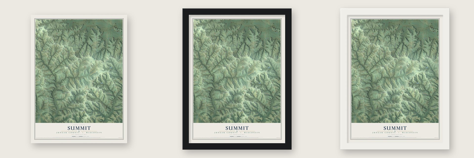 Summit, Juneau County, Wisconsin map unframed, in a black wood frame and in a white wood frame