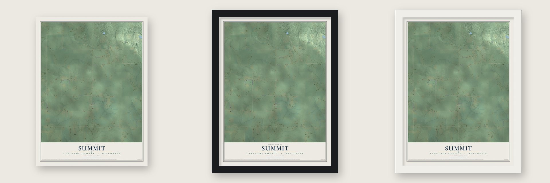 Summit, Langlade County, Wisconsin map unframed, in a black wood frame and in a white wood frame