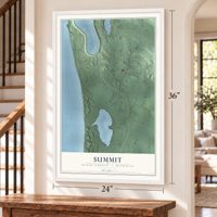 Summit, Mason County, Michigan map, 24 x 36 inch print in a white frame by a staircase