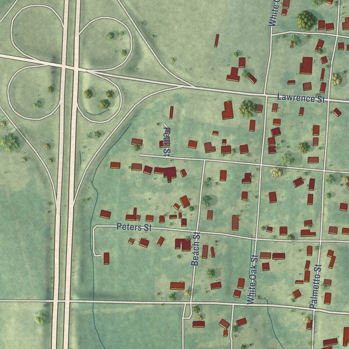 Second close-up of the map of Summit, Mississippi print showing more streets and buildings