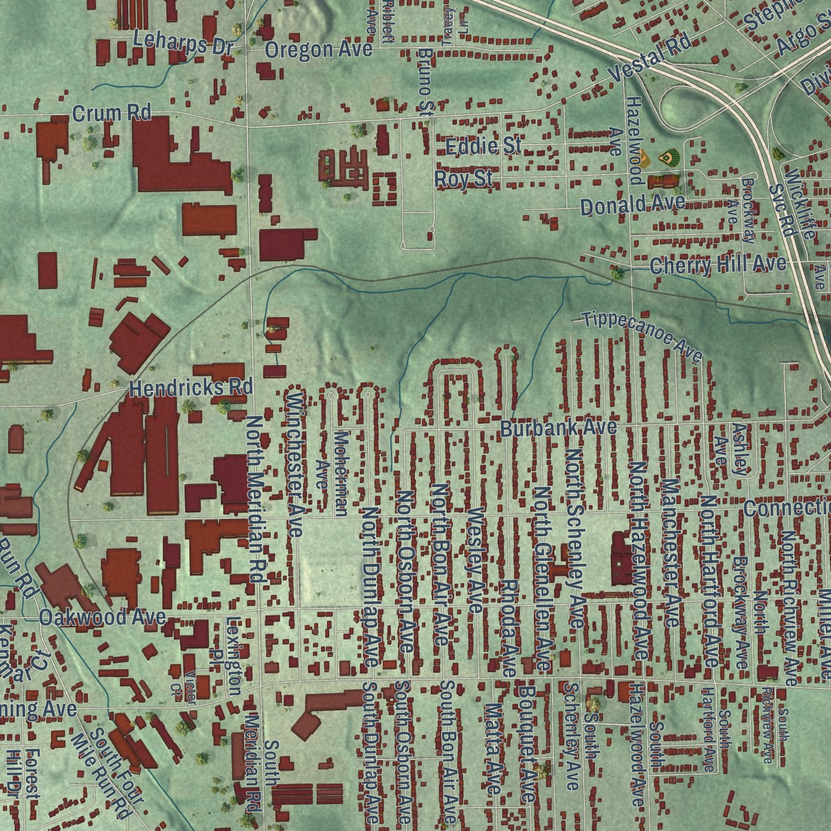 Second close-up of the map of Summit, Ohio print showing more streets and buildings