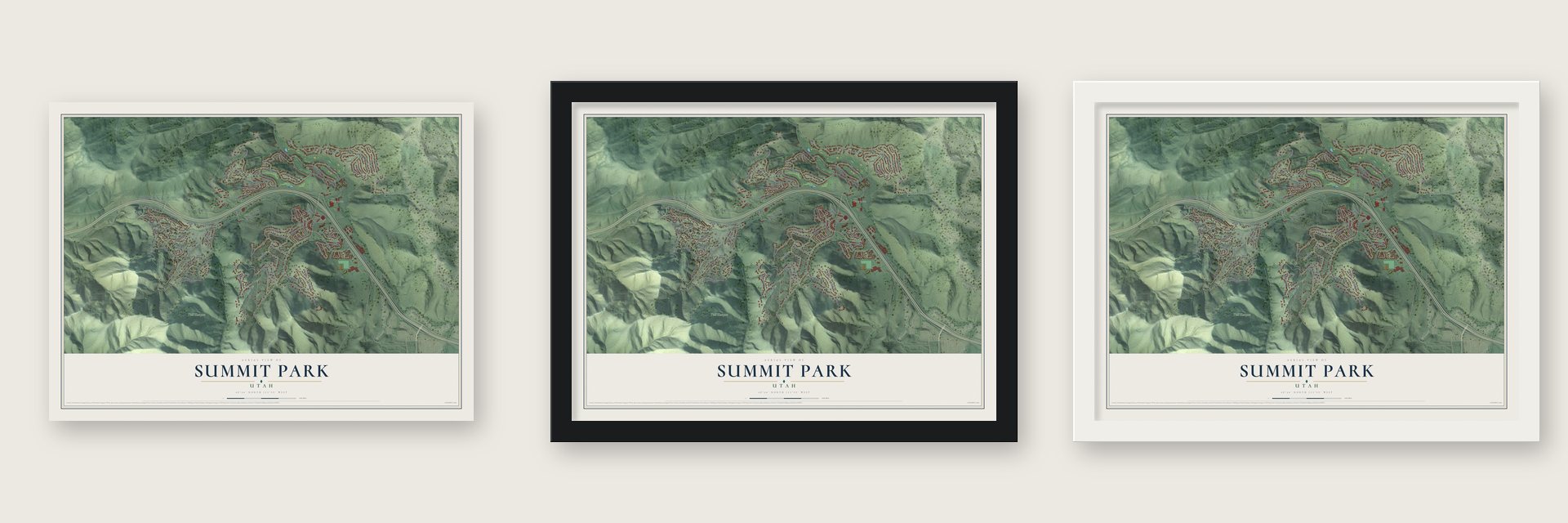 Summit Park, Utah map unframed, in a black wood frame and in a white wood frame