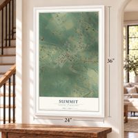 Summit, South Carolina map, 24 x 36 inch print in a white frame by a staircase
