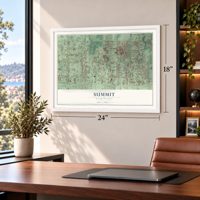 Summit, Washington map, 18 x 24 inch print in a white frame in a home office
