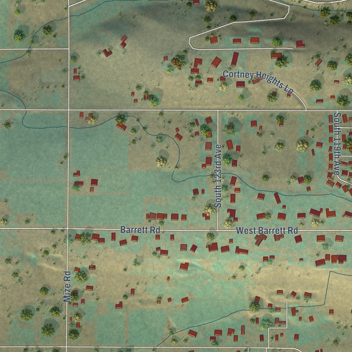 Second close-up of the map of Summitview, Washington print showing more streets and buildings