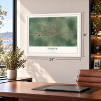Sumner, Iowa map, 18 x 24 inch print in a white frame in a home office