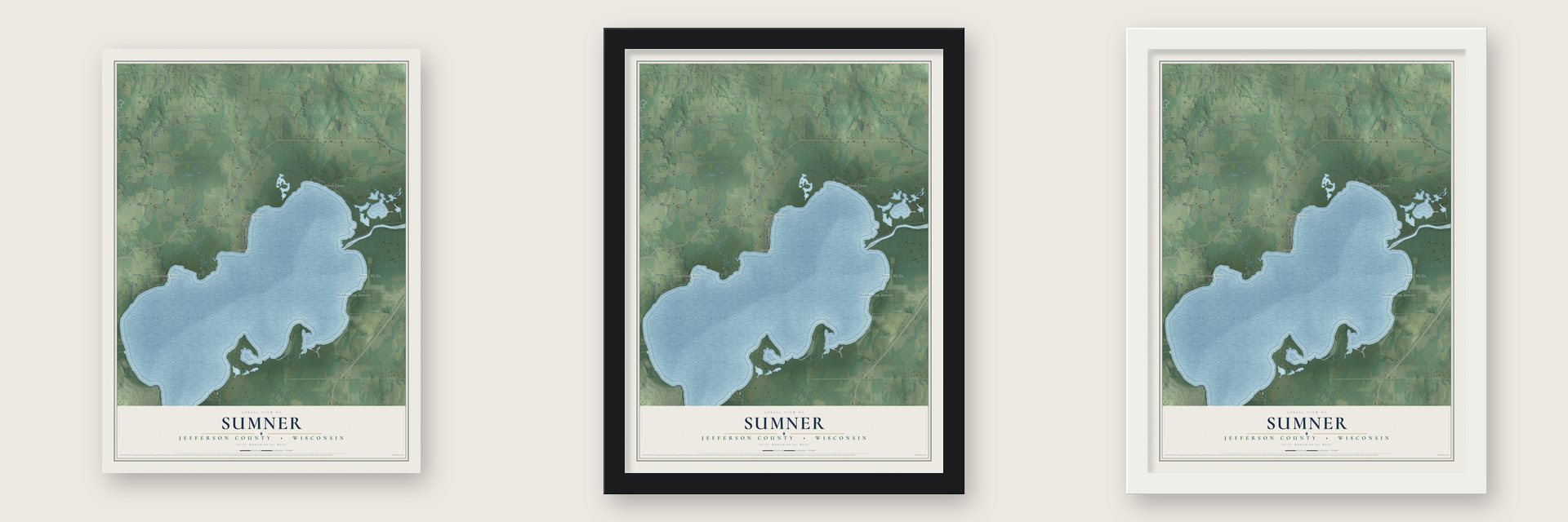 Sumner, Jefferson County, Wisconsin map unframed, in a black wood frame and in a white wood frame
