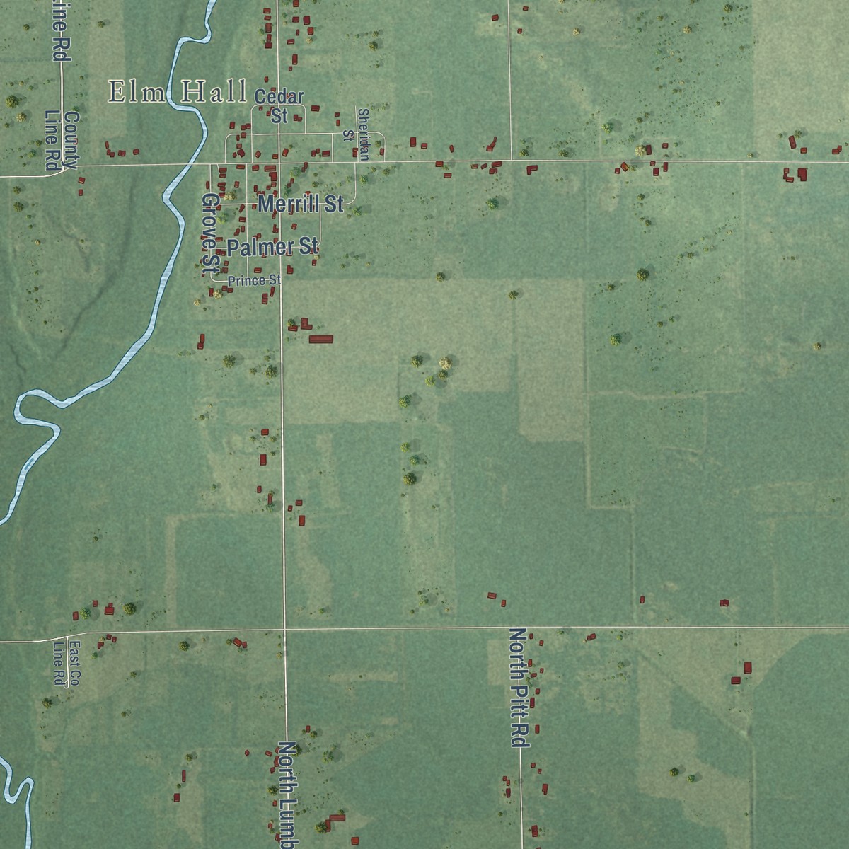 Second close-up of the map of Sumner, Michigan print showing more streets and buildings