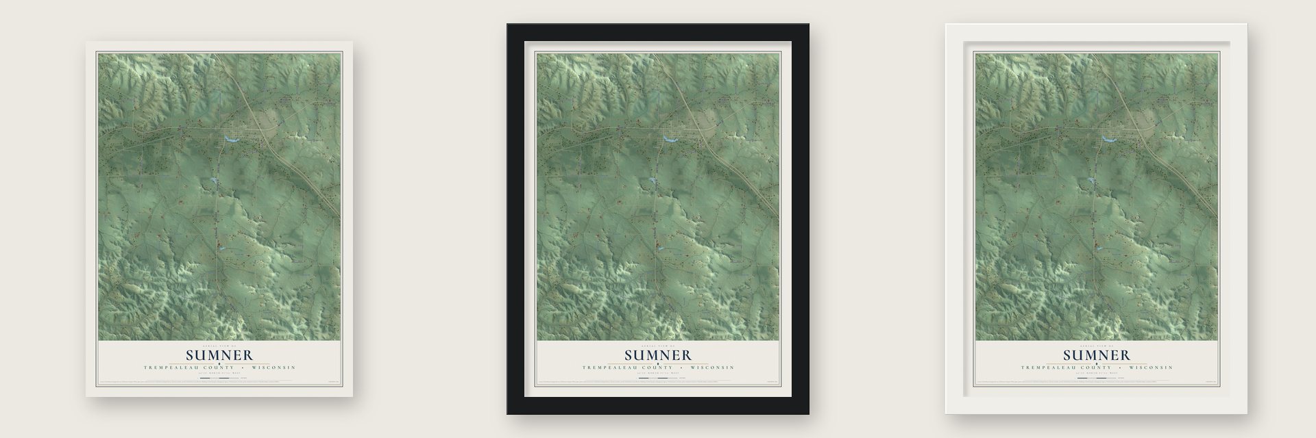 Sumner, Trempealeau County, Wisconsin map unframed, in a black wood frame and in a white wood frame