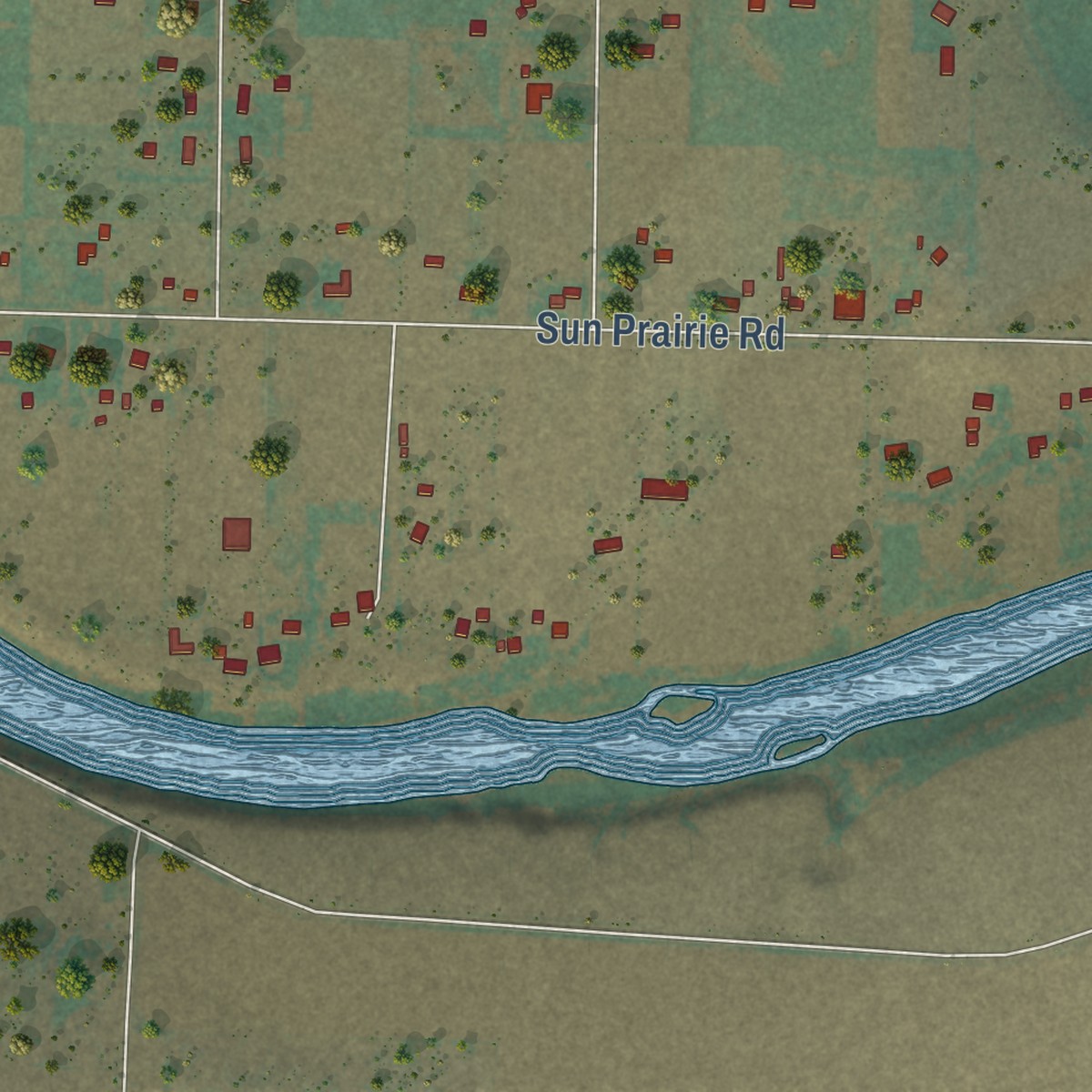 Second close-up of the map of Sun Prairie, Montana print showing more streets and buildings