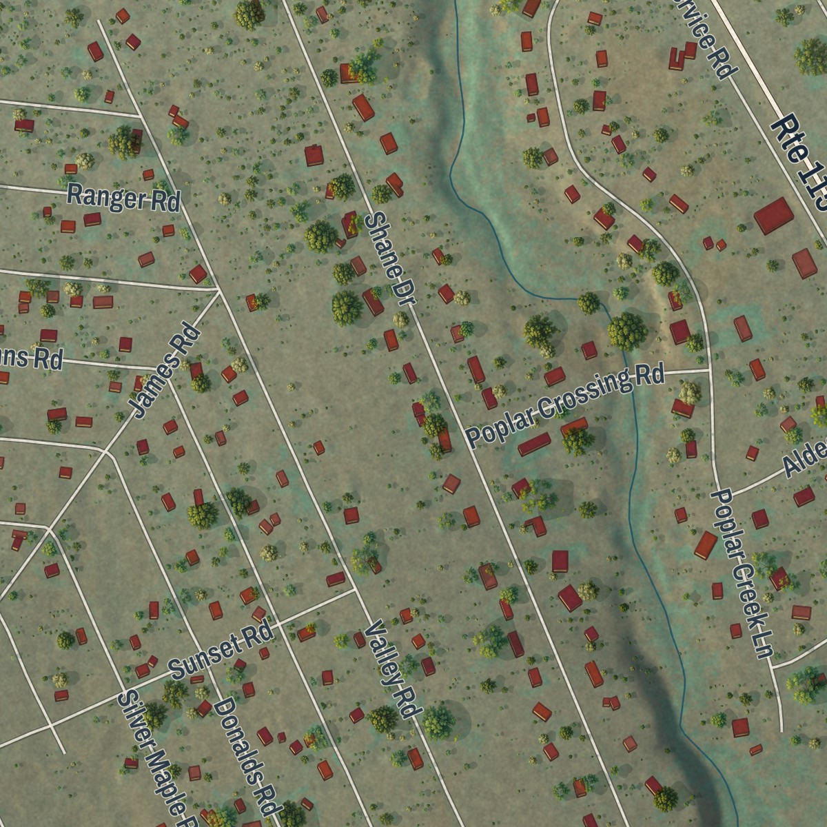 Second close-up of the map of Sun Valley, Pennsylvania print showing more streets and buildings