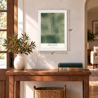 Sun Valley, Texas map, 12 x 18 inch print in a white frame in an entryway