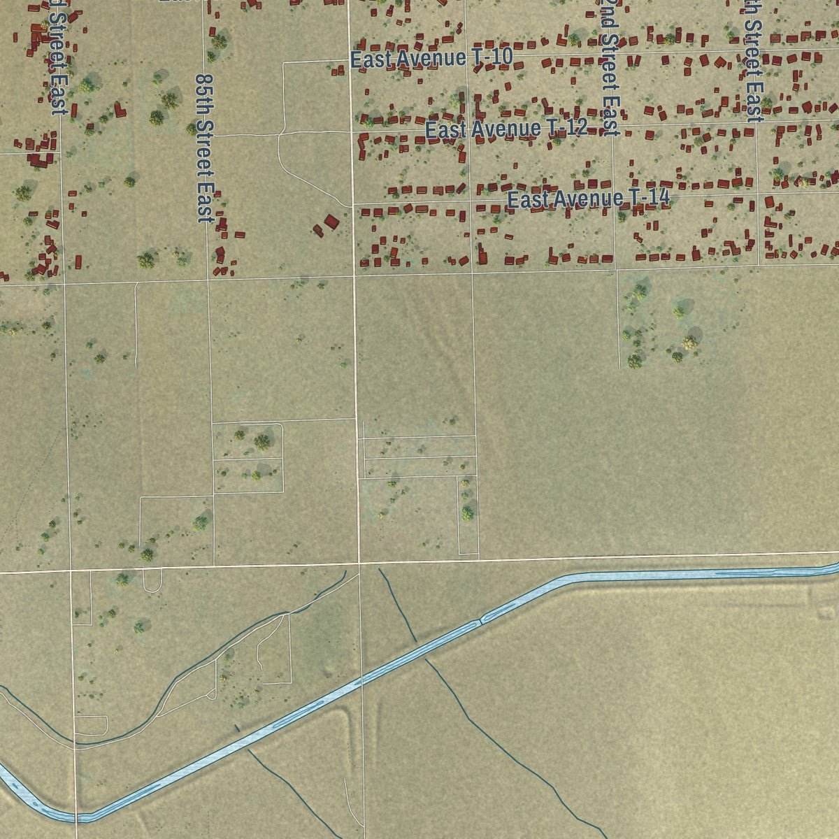 Second close-up of the map of Sun Village, California print showing more streets and buildings