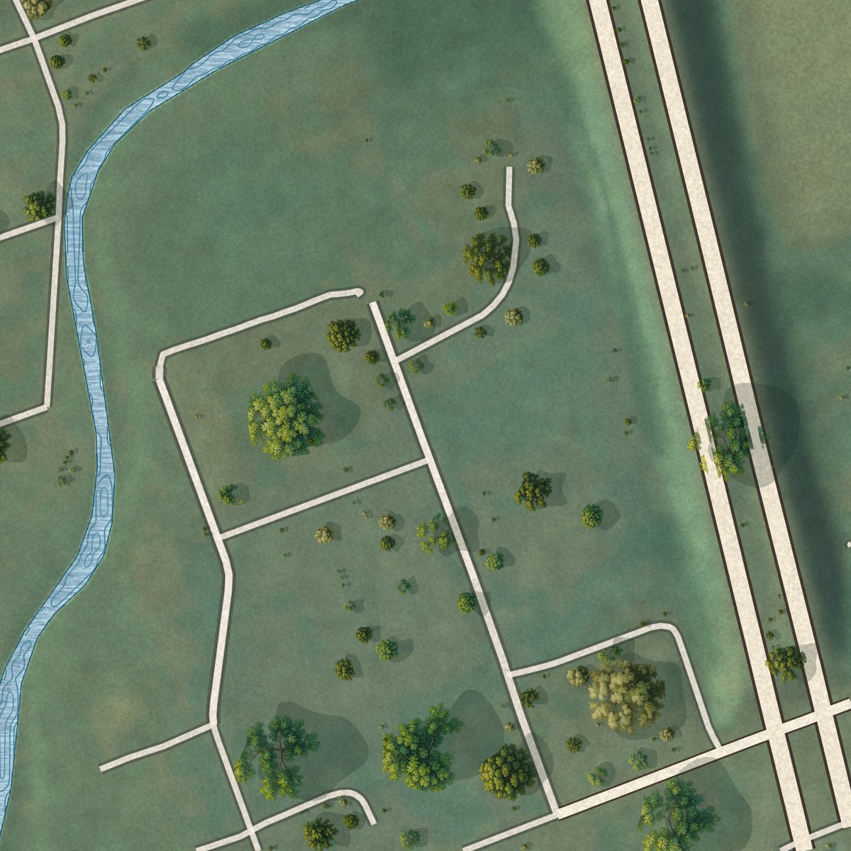 Second close-up of the map of Sunbrook, Pennsylvania print showing more streets and buildings