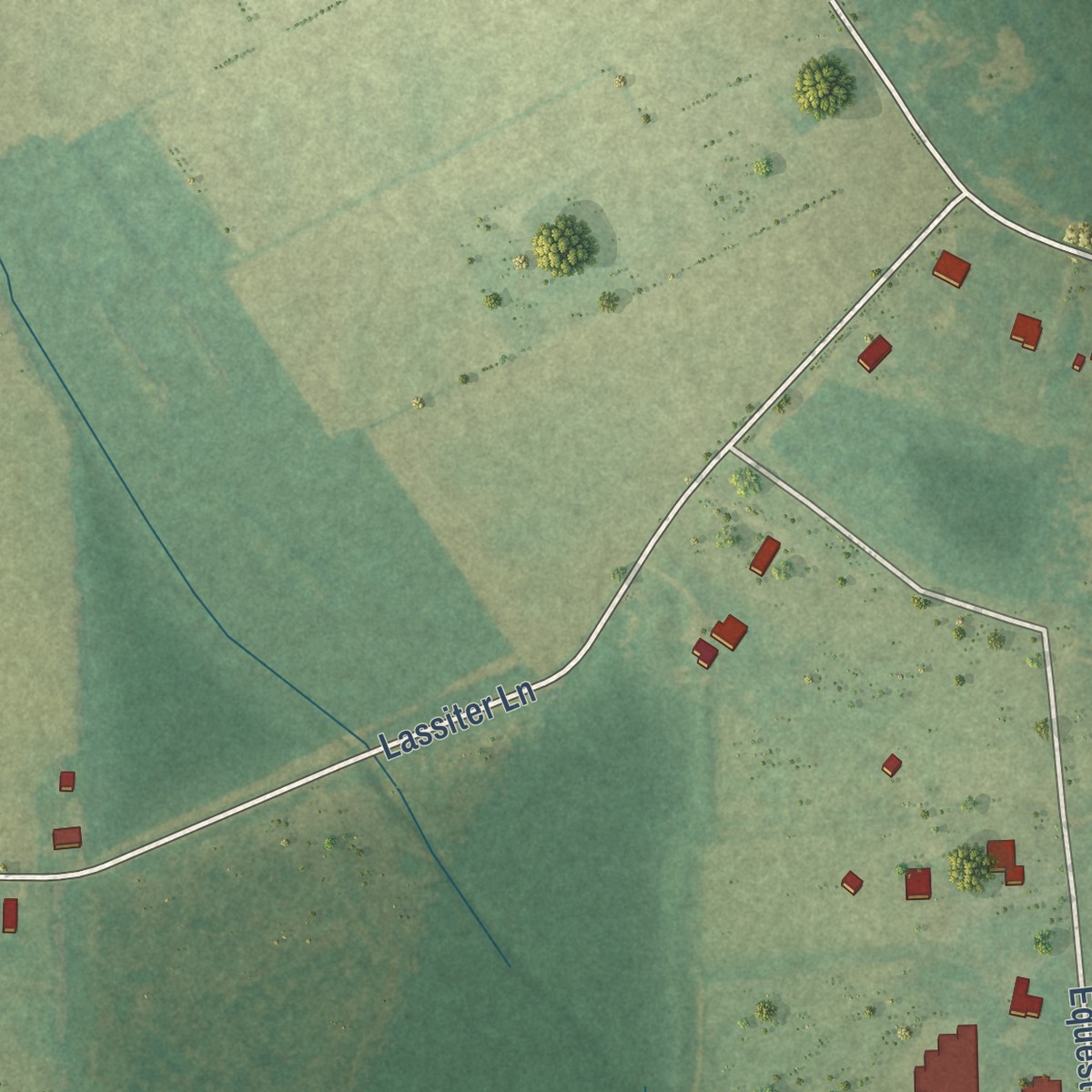 Second close-up of the map of Sunbury, North Carolina print showing more streets and buildings