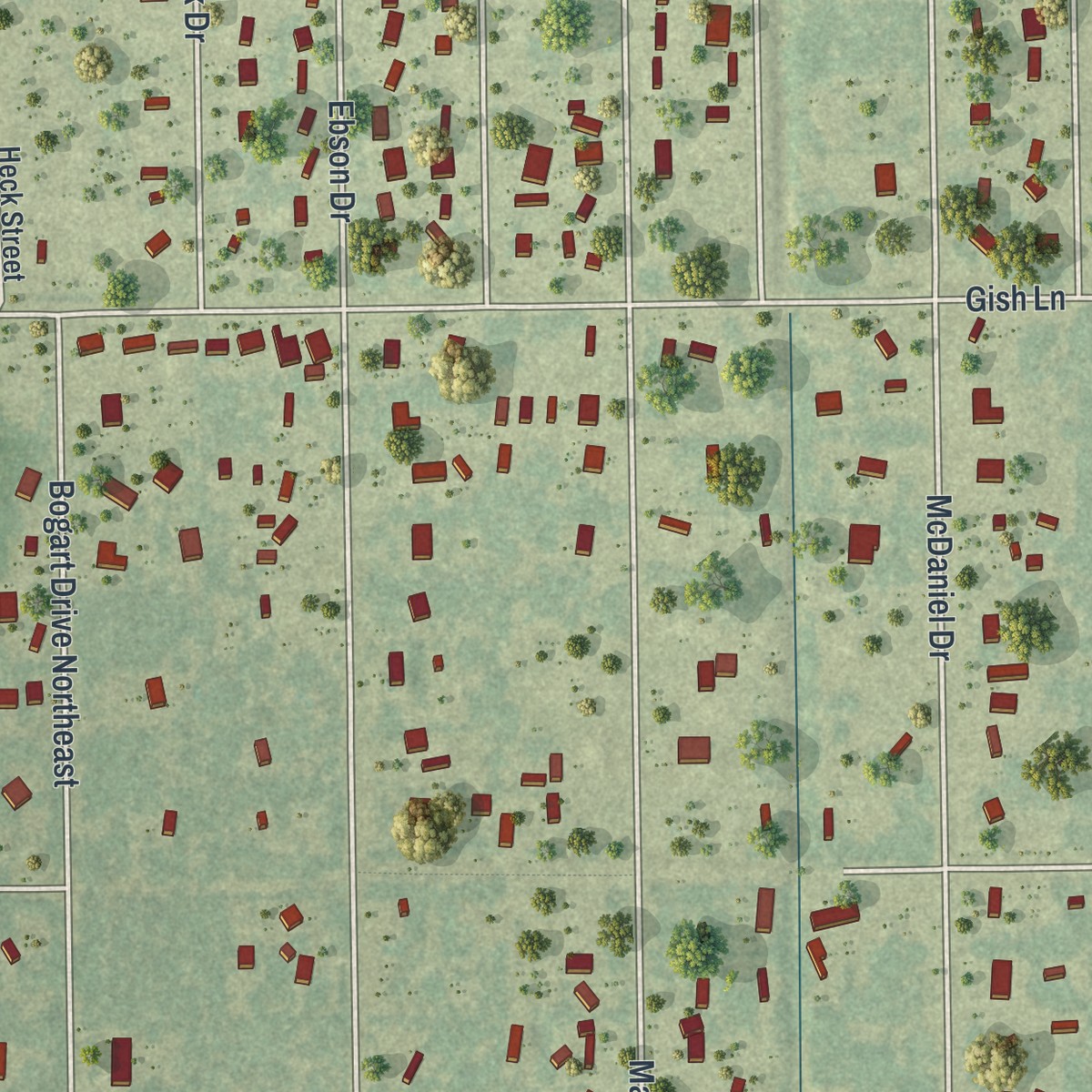 Second close-up of the map of Suncoast Estates, Florida print showing more streets and buildings