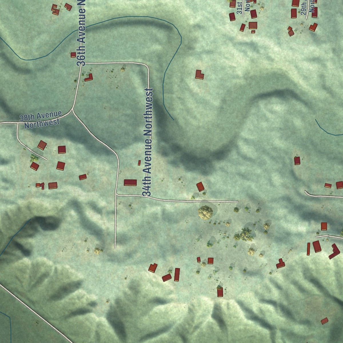 Second close-up of the map of Sunday Lake, Washington print showing more streets and buildings