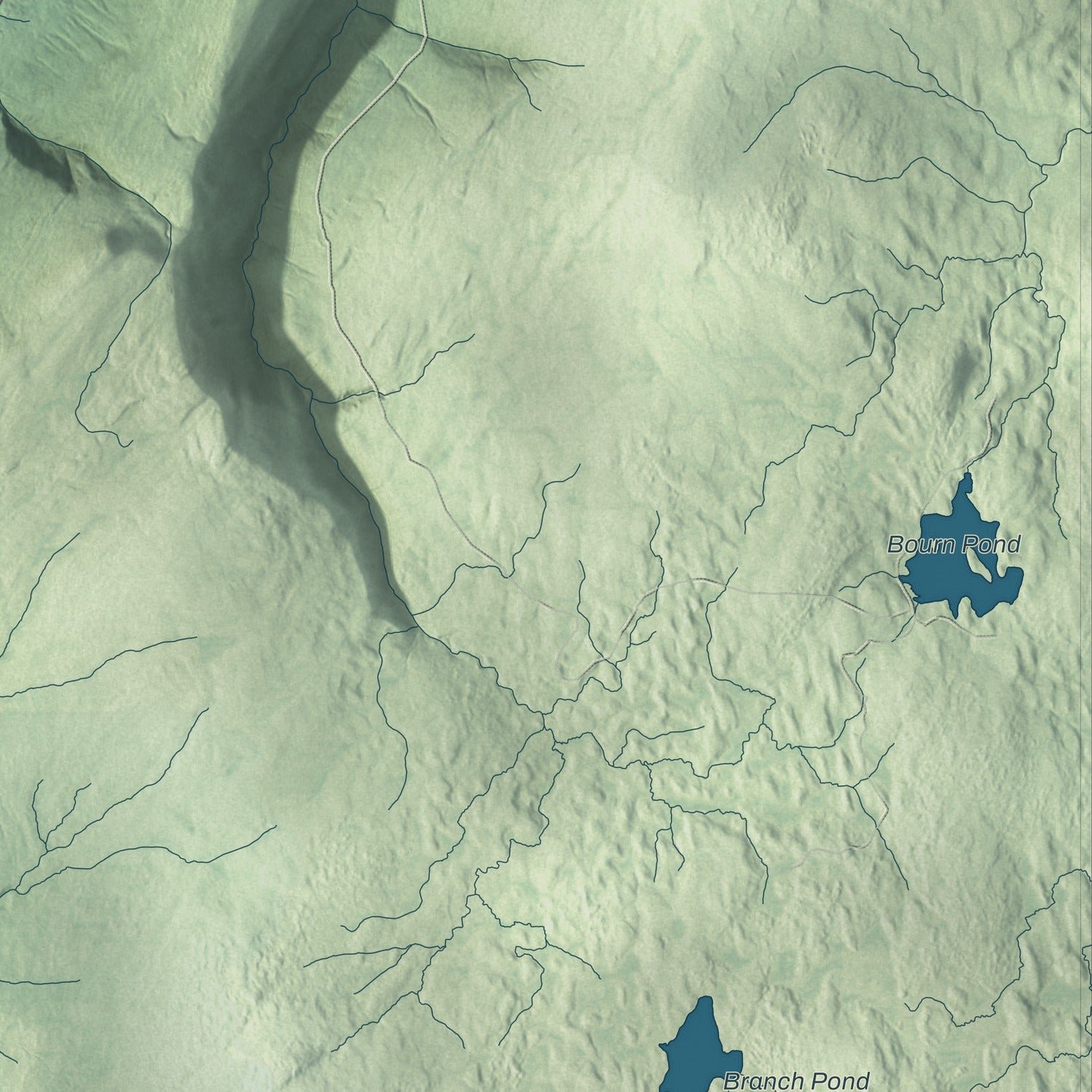 Close-up of the map of Sunderland, Vermont print showing terrain and local geography
