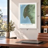 Sunland Estates, Washington map, 18 x 24 inch print in a white frame in a home office