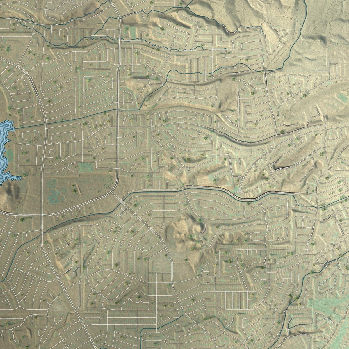 Second close-up of the map of Sunland Park, New Mexico print showing more streets and buildings