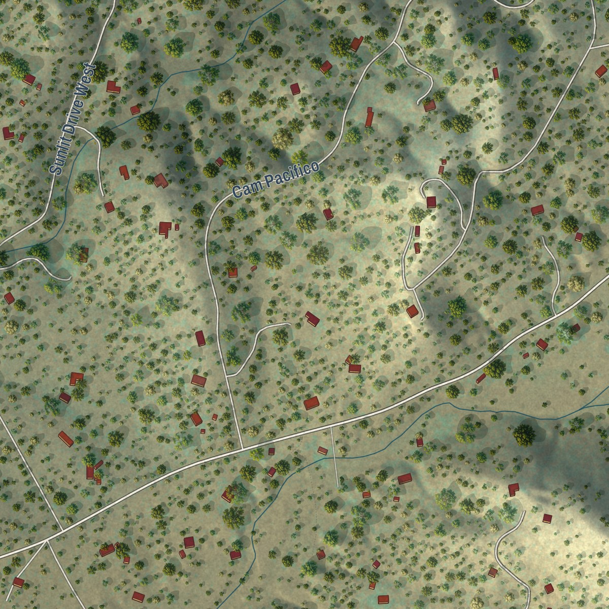 Second close-up of the map of Sunlit Hills, New Mexico print showing more streets and buildings