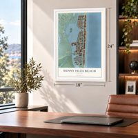Sunny Isles Beach, Florida map, 18 x 24 inch print in a white frame in a home office