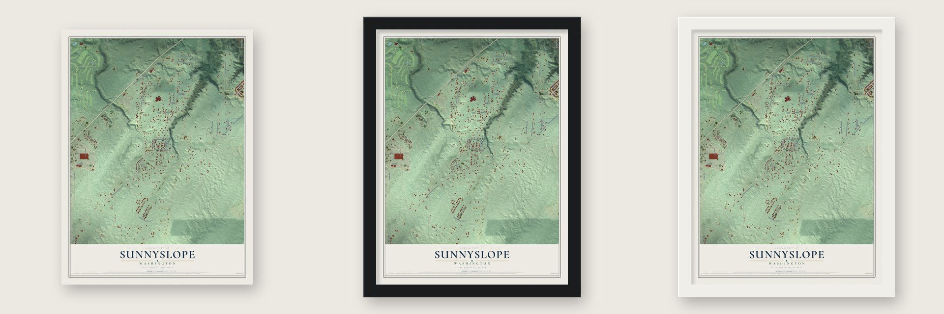 Sunnyslope, Kitsap County, Washington map unframed, in a black wood frame and in a white wood frame
