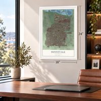 Sunnyvale, California map, 18 x 24 inch print in a white frame in a home office