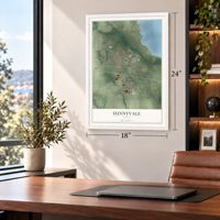 Sunnyvale, Texas map, 18 x 24 inch print in a white frame in a home office