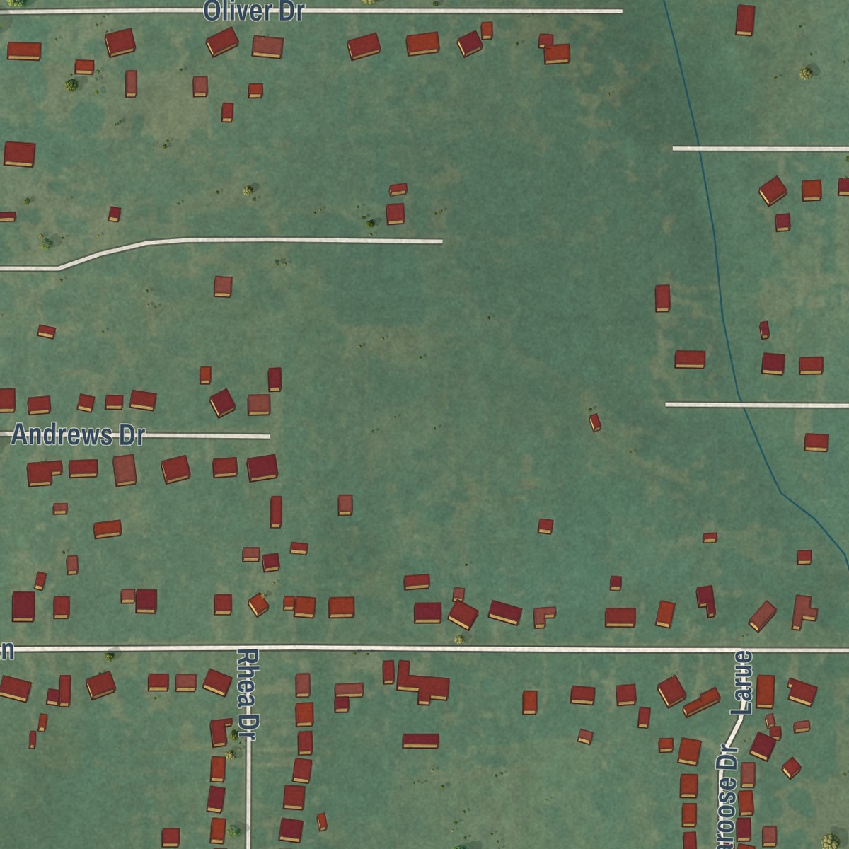 Second close-up of the map of Sunray, Oklahoma print showing more streets and buildings