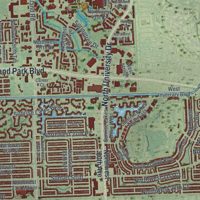 Second close-up of the map of Sunrise, Florida print showing more streets and buildings