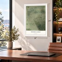 Sunset Acres, Texas map, 18 x 24 inch print in a white frame in a home office