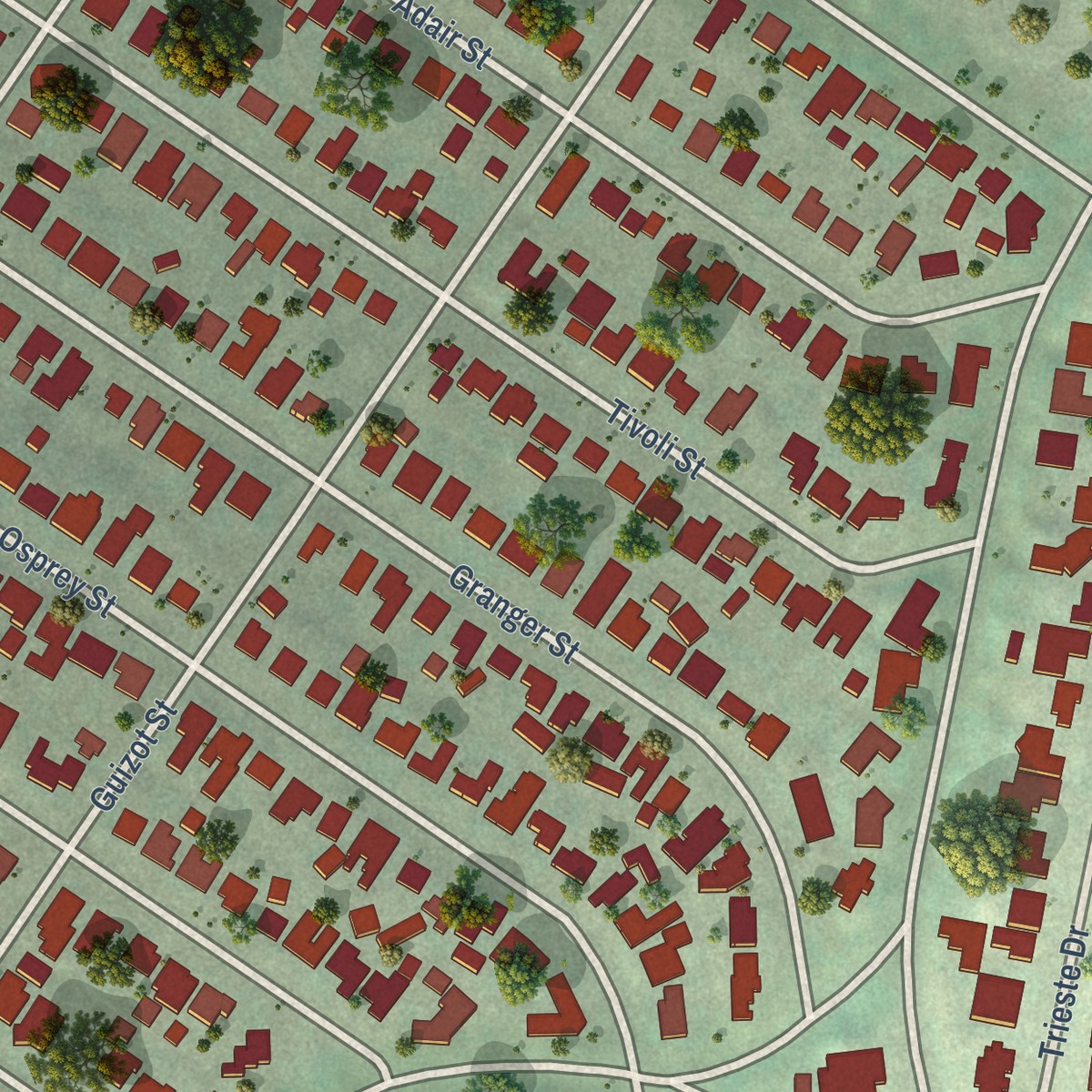 Second close-up of the map of Sunset Cliffs, California print showing more streets and buildings