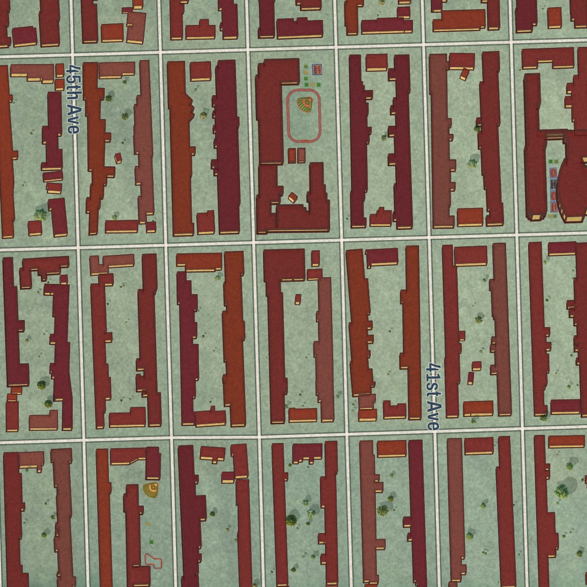 Second close-up of the map of Sunset District, California print showing more streets and buildings